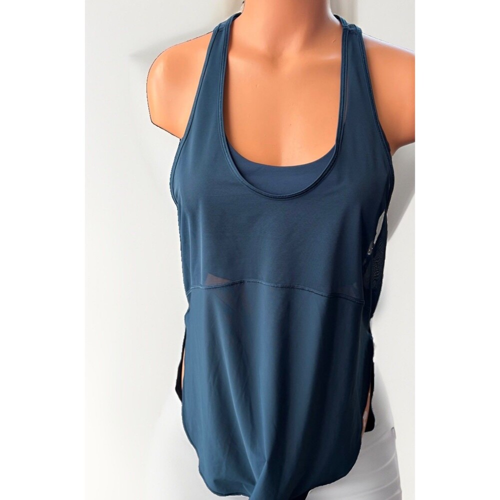 Lululemon Twist Around Tank Jaded Teal Mesh Built-In Bra Yoga Top Womens Size 8